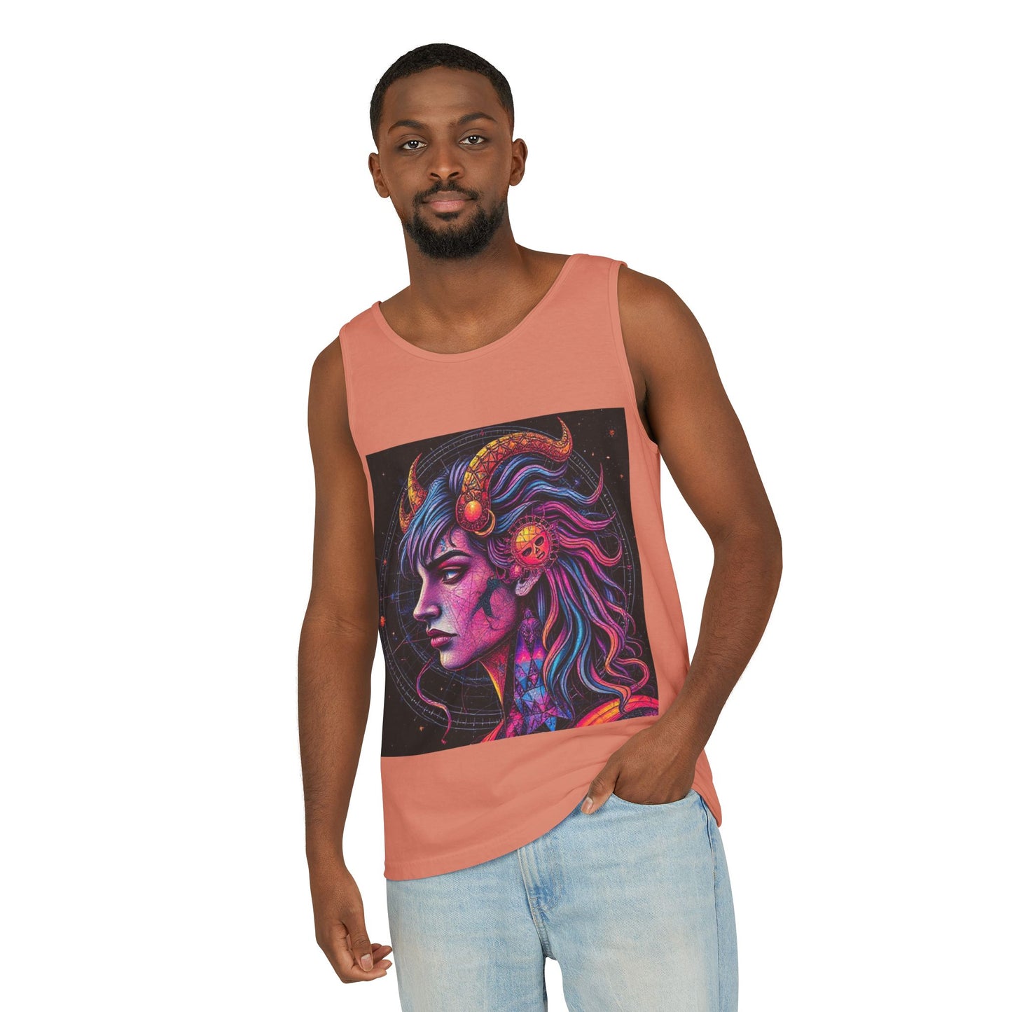 Unisex Garment-Dyed, Tank Top, Virgo Design, Pop Art v1, 100% US cotton