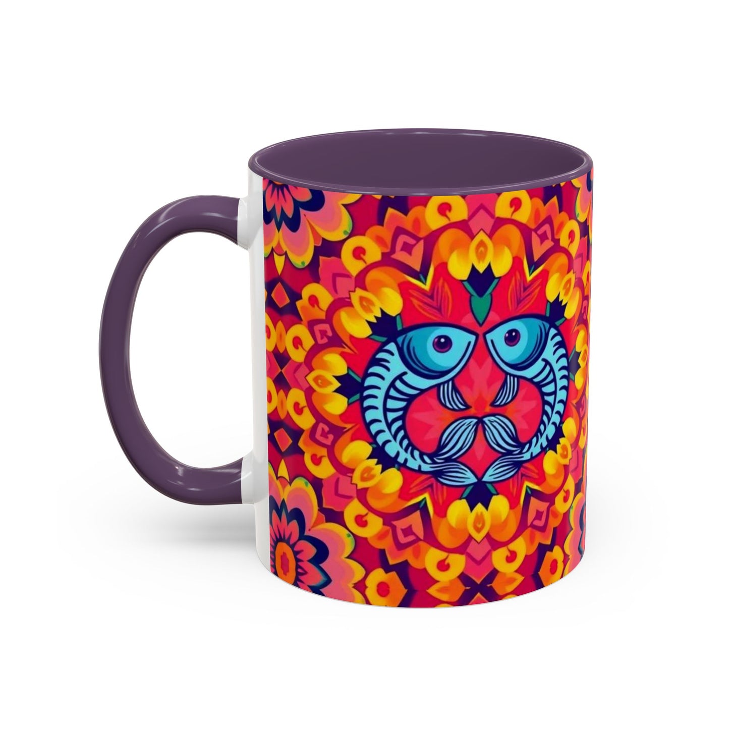 Accent Coffee Mug, Pisces, Zodiac v1, Flower Pattern, (11, 15oz)