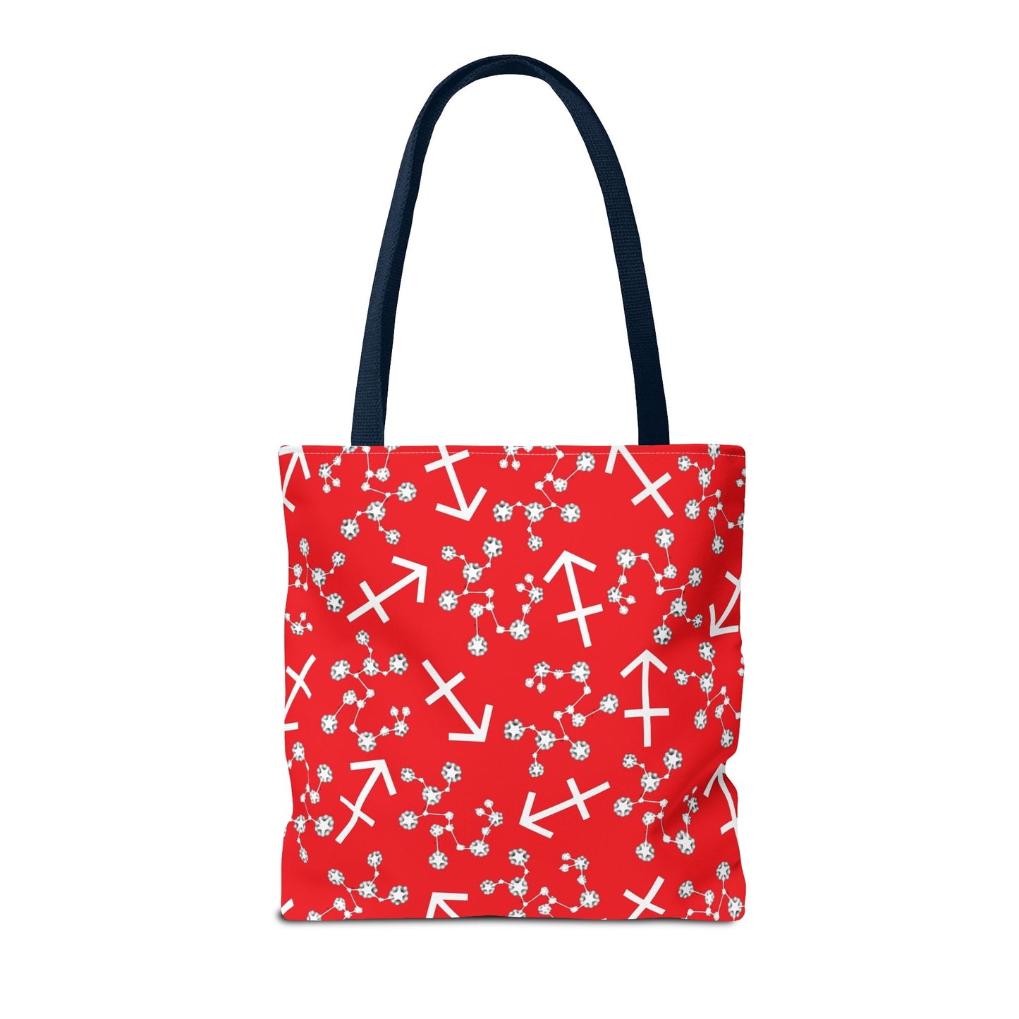 Tote Bag, Sagittarius Zodiac Sign, AOP, (Red, White Print)