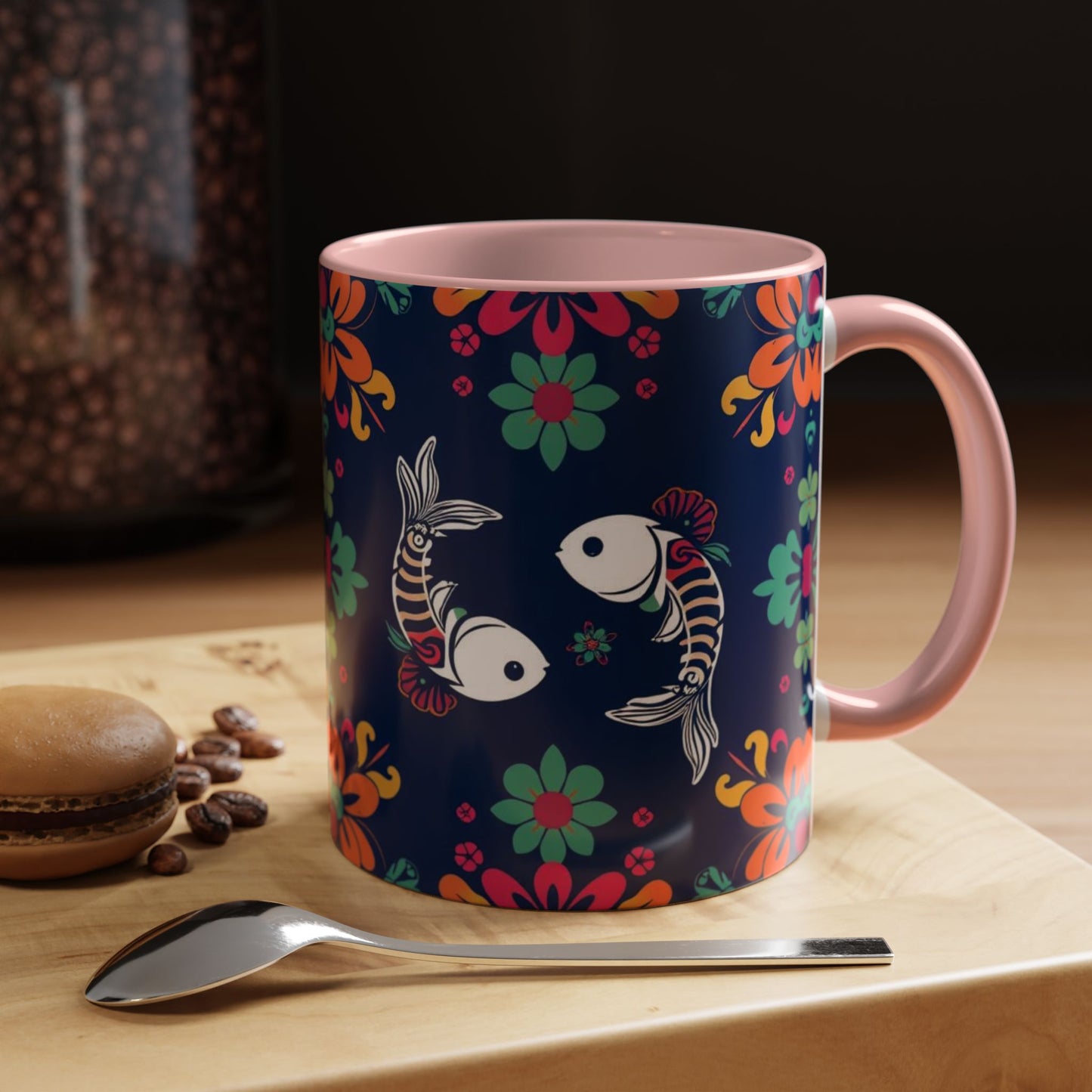 Accent Coffee Mug, Pisces, Zodiac. Flower Pattern, (11, 15oz)