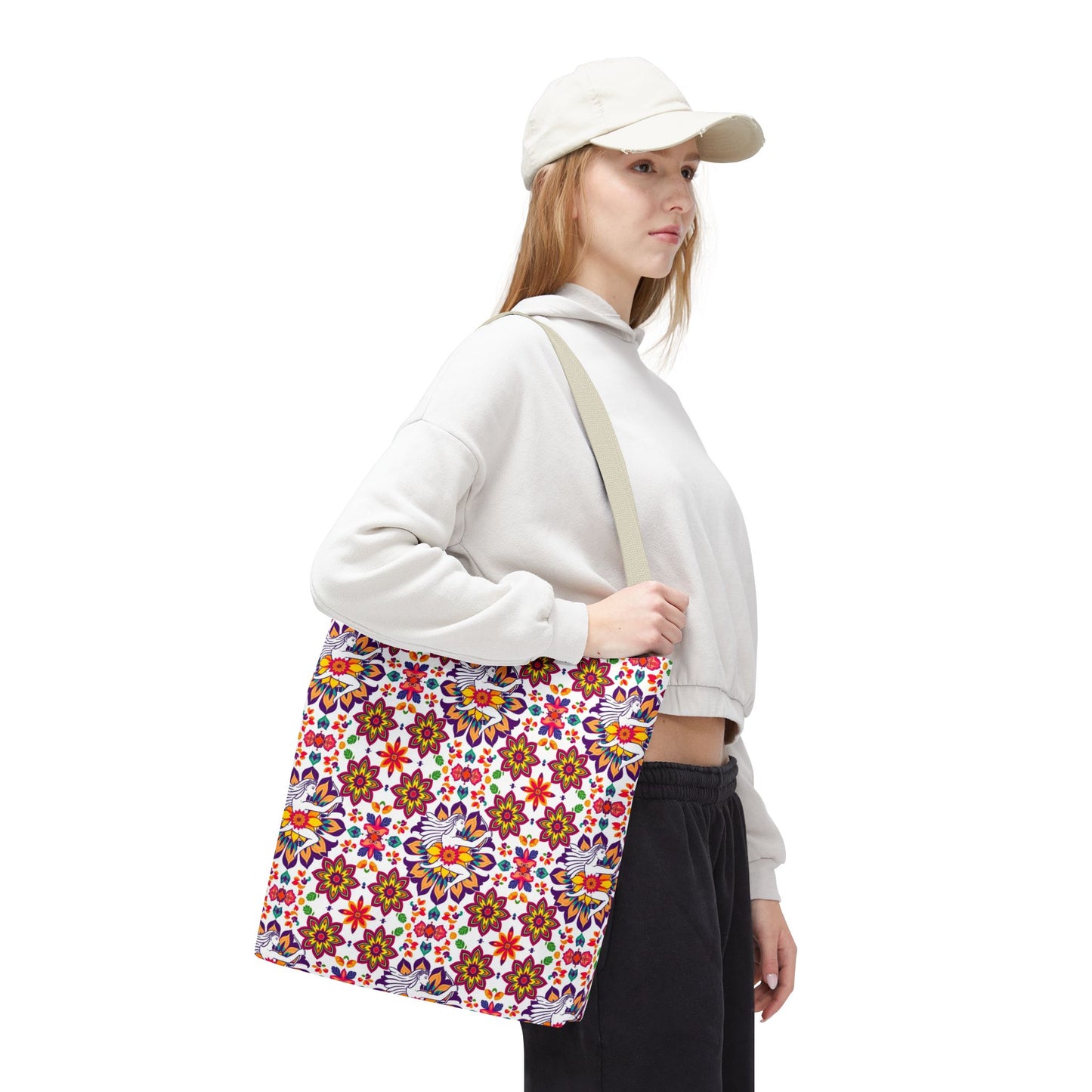 Tote Bag, (AOP), Sagittarius, Zodiac v2, Flower Pattern
