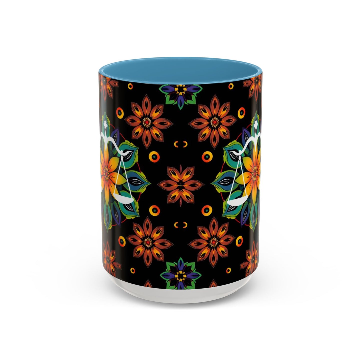 Accent Coffee Mug, Libra, Zodiac v4, Flower Pattern, (11, 15oz)