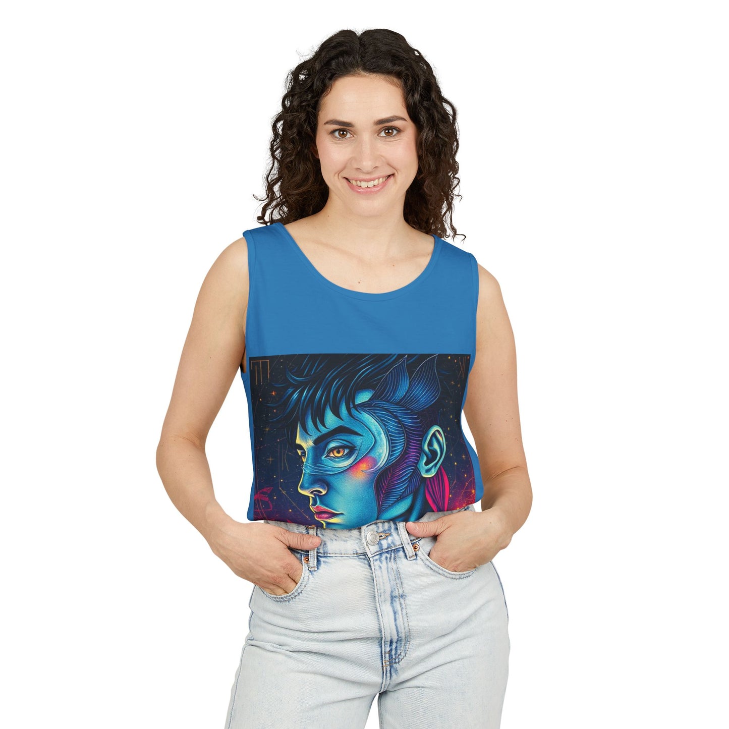Unisex Garment-Dyed, Tank Top, Pisces Design, Pop Art v1, 100% US cotton