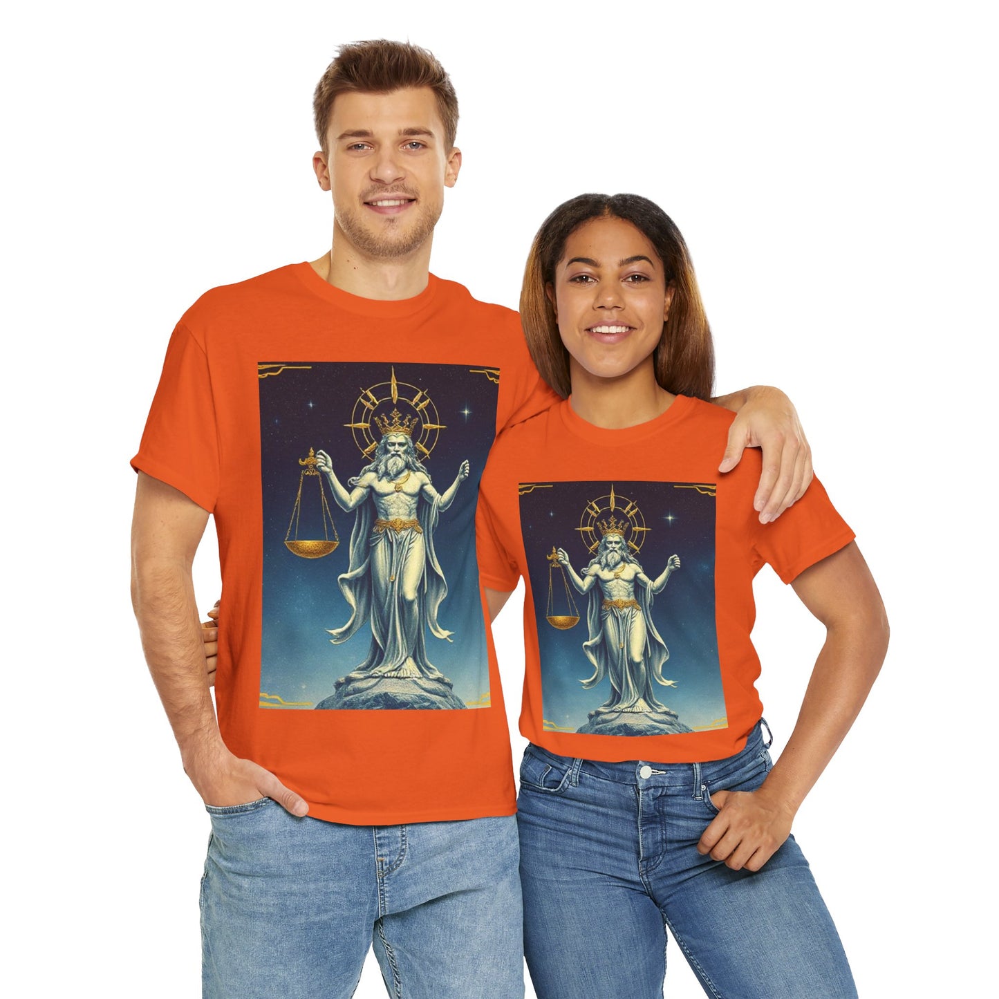 Unisex Heavy Cotton T-Shirt, Space, Libra God, Zodiac Design