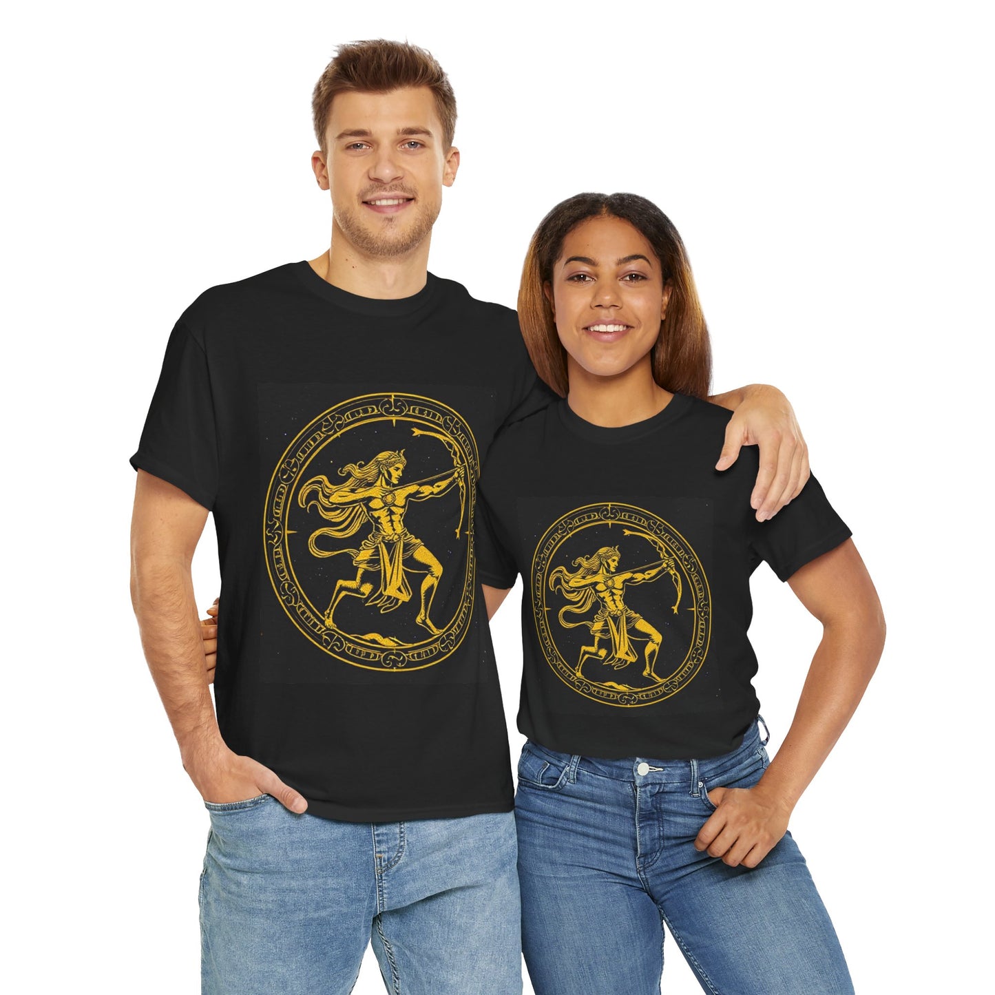 Unisex Heavy Cotton T-Shirt, Mythical Faun/Satyr v1, Sagittarius Zodiac Design