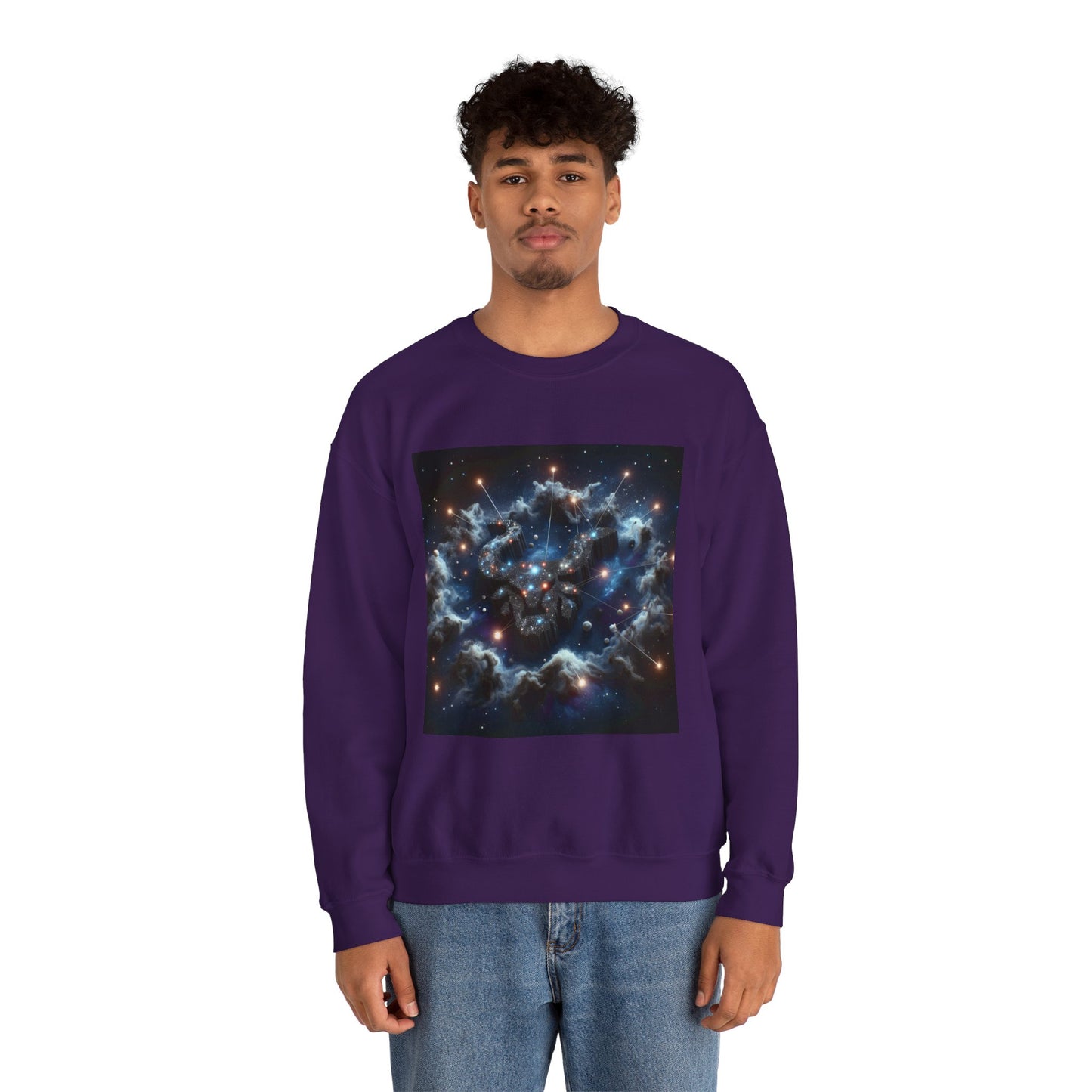 Unisex Heavy Blend™ Crewneck Sweatshirt, Space Bullhead, Taurus Zodiac Design