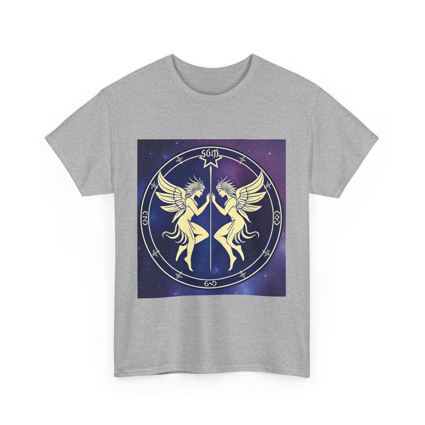 Unisex Heavy Cotton T-Shirt, Space Angel Twins, Gemini Zodiac Design