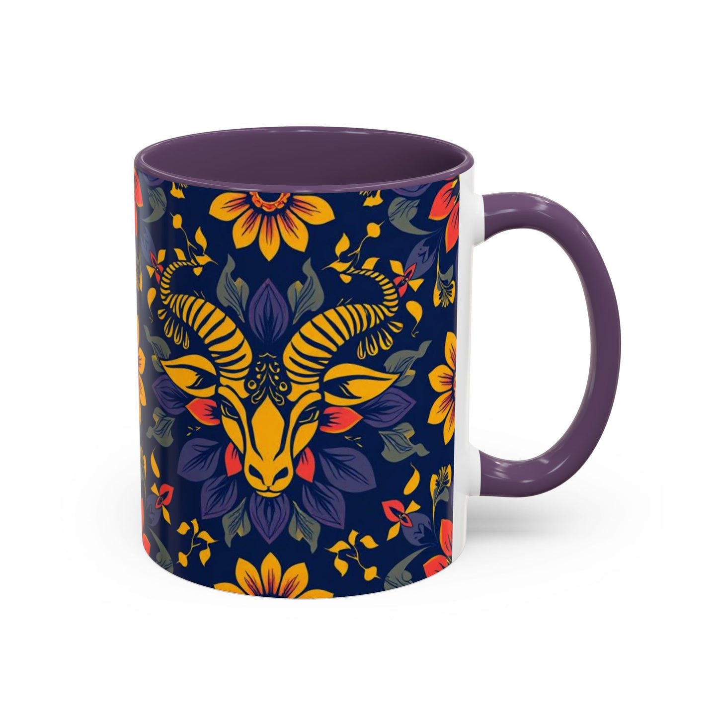 Accent Coffee Mug, Taurus, Zodiac v1. Flower Pattern, (11, 15oz)
