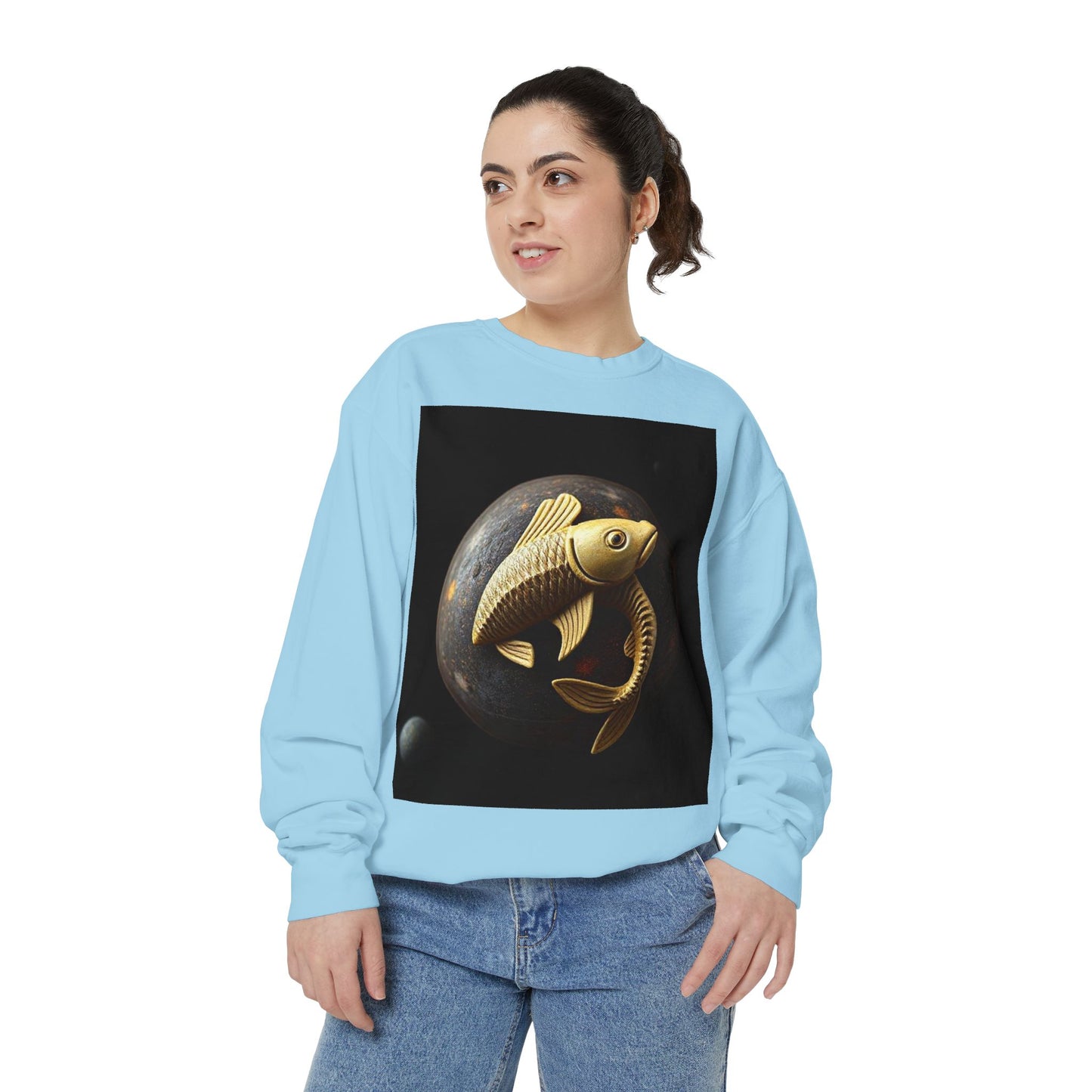 Garment-Dyed Sweatshirt, Unisex, Space Animal Design v1, Pisces