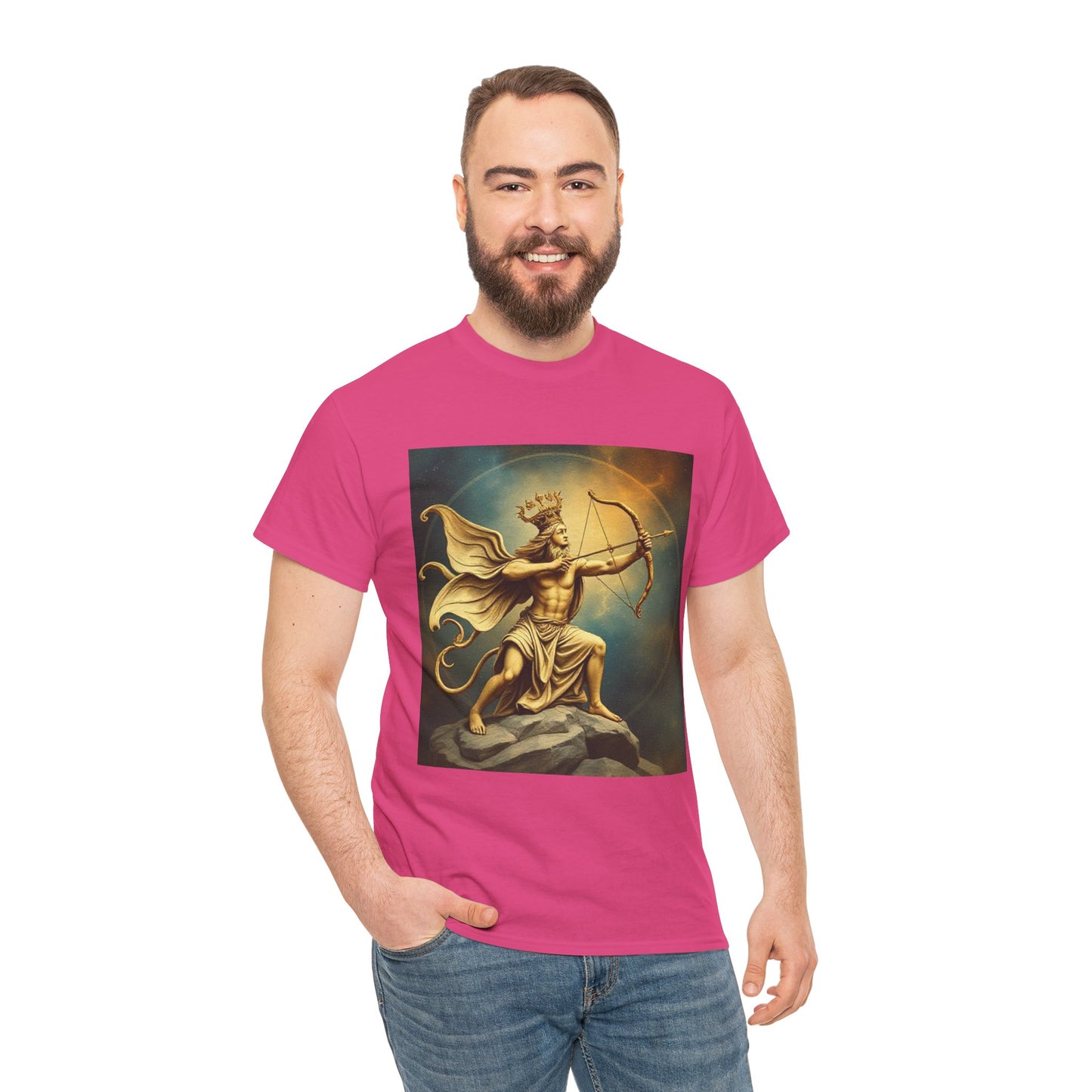 Unisex Heavy Cotton T-Shirt, Sagittarius King, Bow & Arrow, Zodiac Design