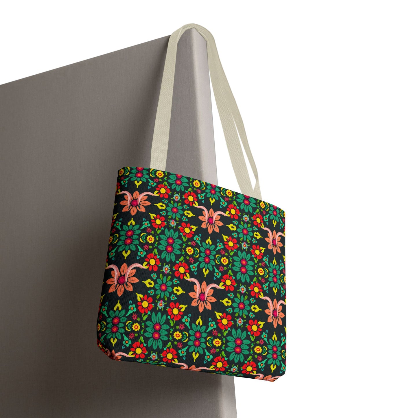 Tote Bag, (AOP), Aquarius, Zodiac v1, Flower Pattern