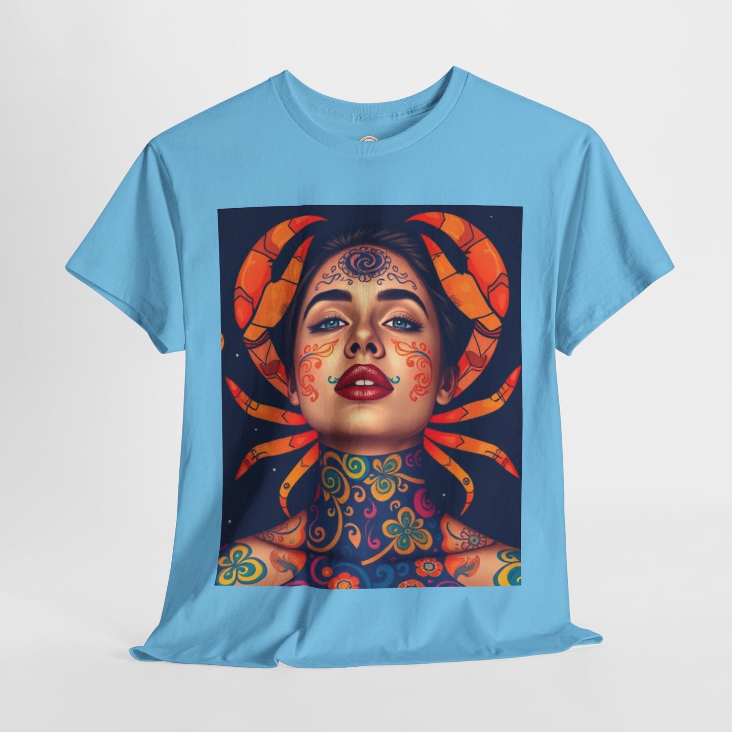 Unisex Heavy Cotton T-Shirt, Cancer, Zodiac v2, Sexy Art