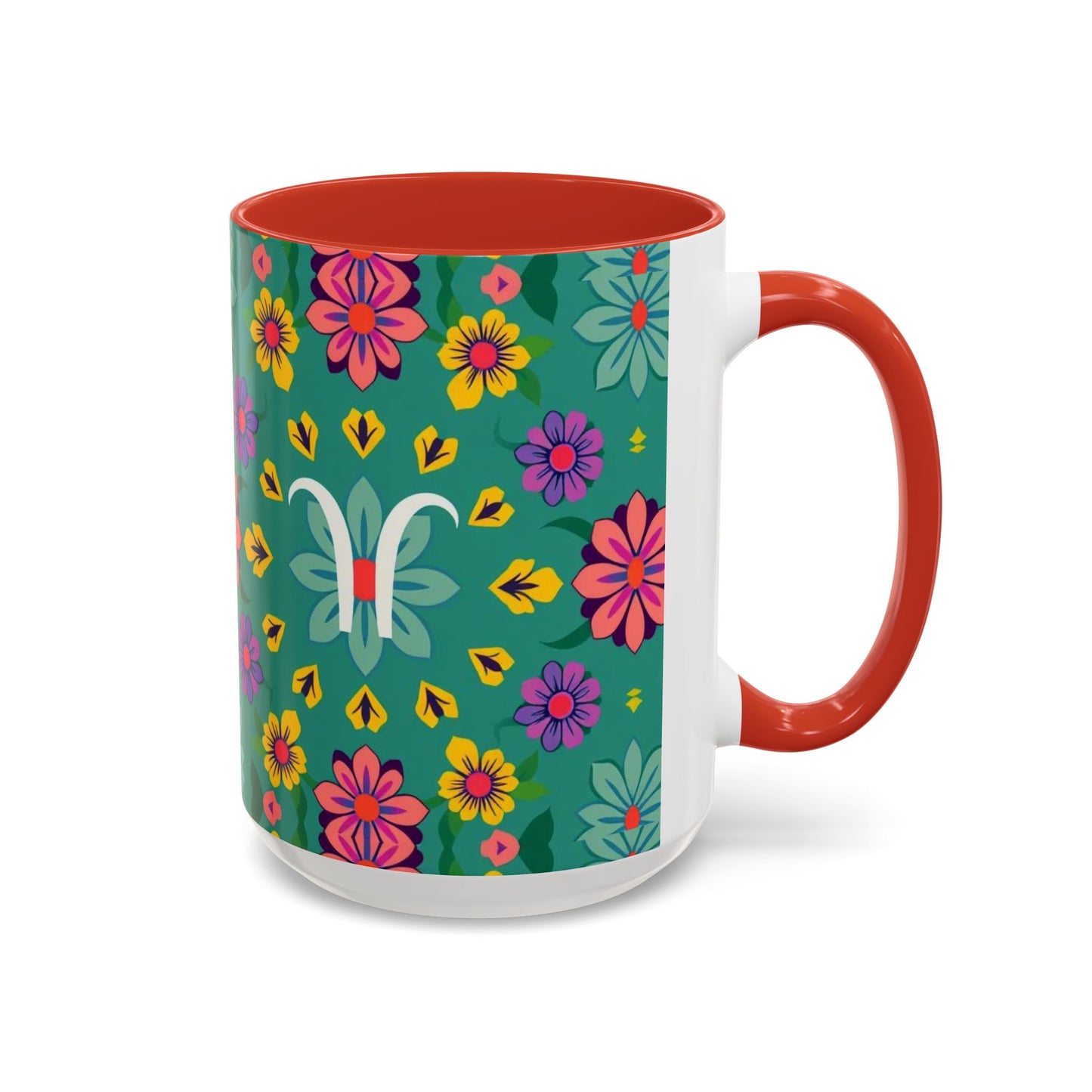 Accent Coffee Mug, Aquarius, Zodiac v3, Flower Pattern, (11, 15oz)