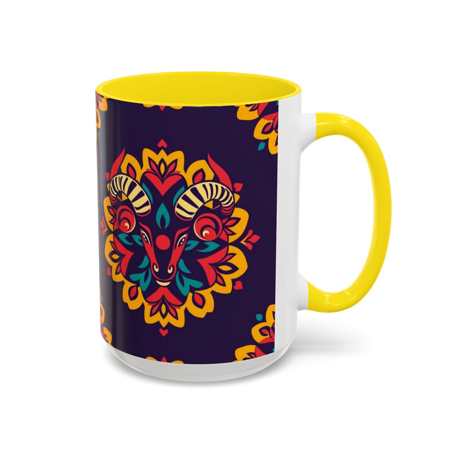 Accent Coffee Mug, Taurus, Zodiac v4. Flower Pattern, (11, 15oz)