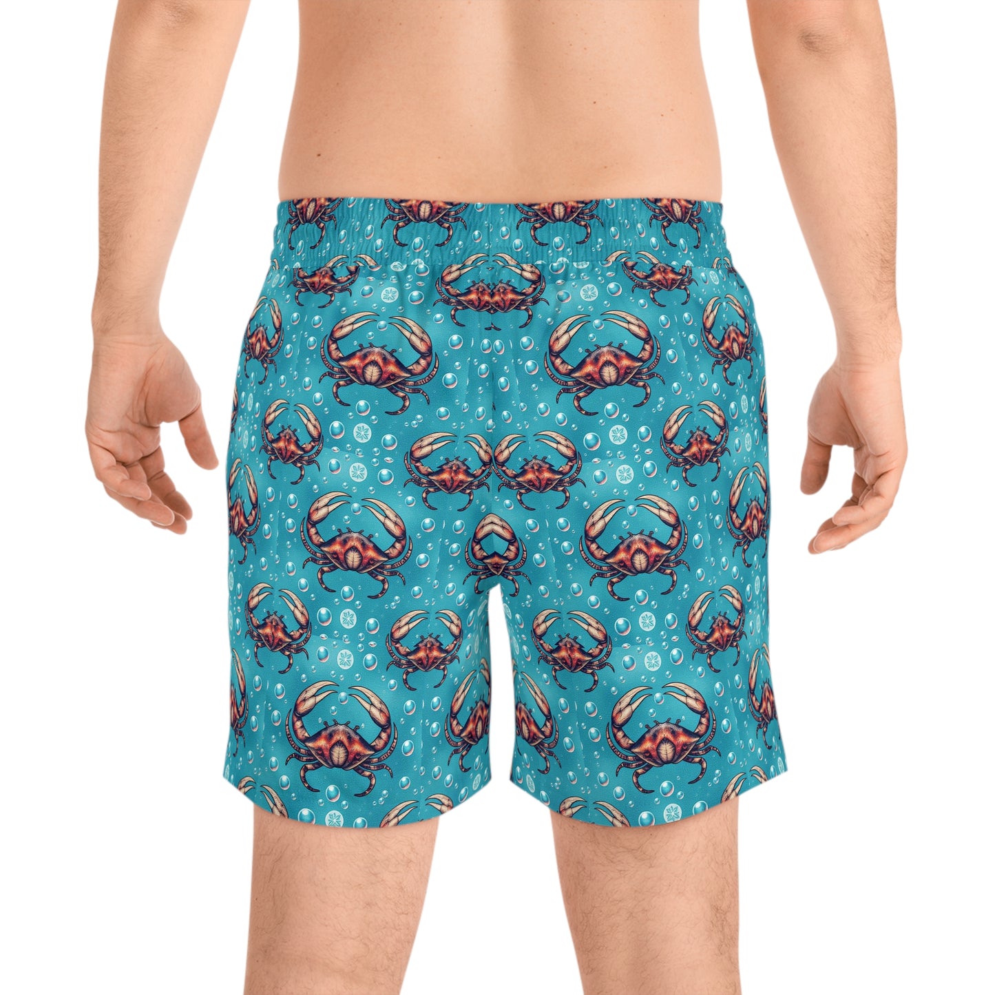 Men's Mid-Length Swim Shorts, (AOP), Cancer, Zodiac v2, Bubble Pattern