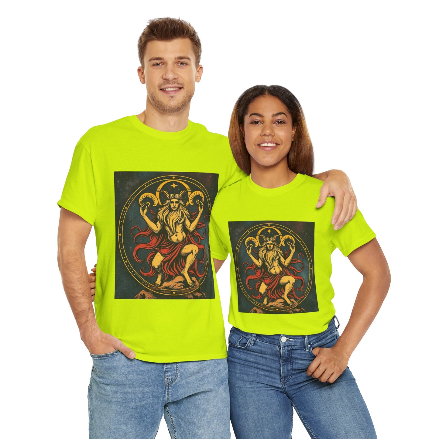 Unisex Heavy Cotton T-Shirt, Aries God 2v, Zodiac Design