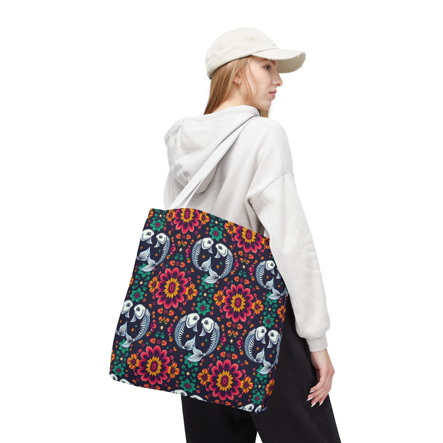 Tote Bag (AOP), Pisces, Zodiac v1, Flower Pattern