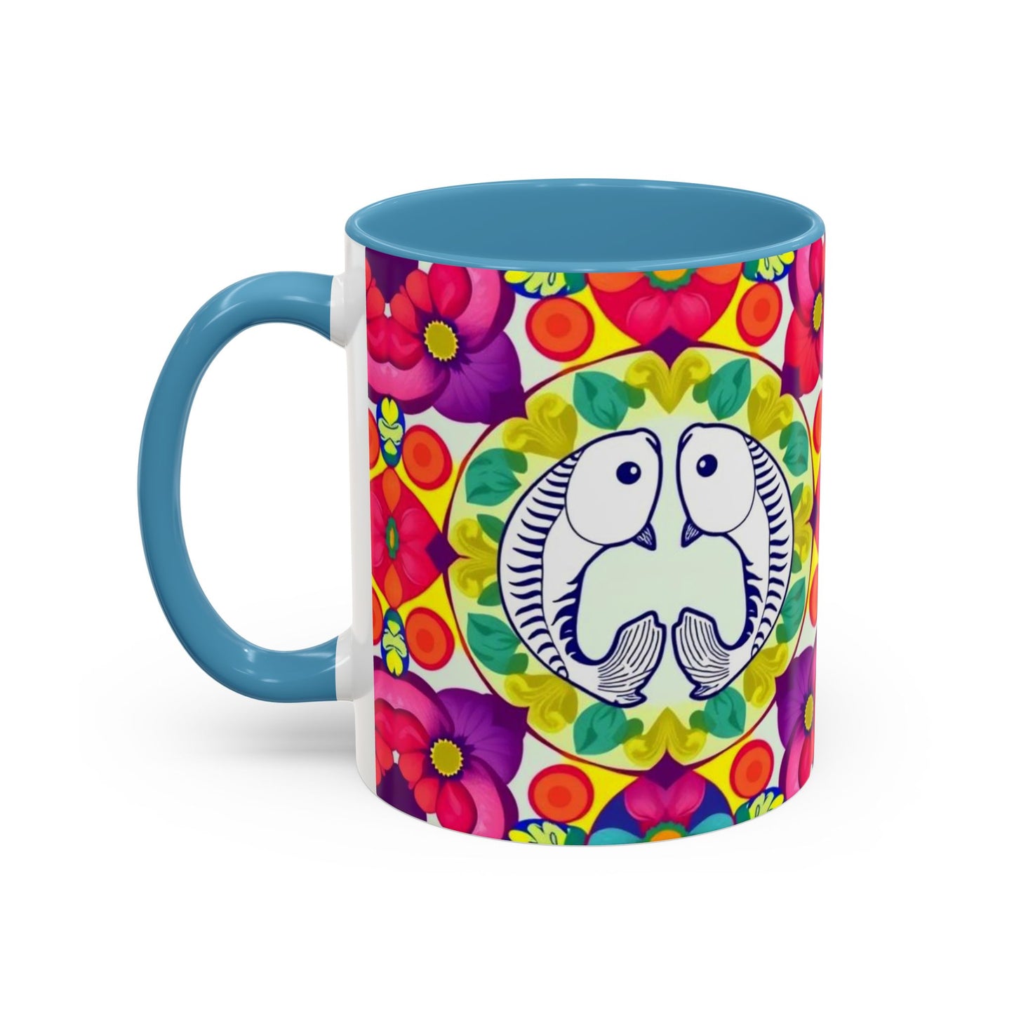 Accent Coffee Mug, Pisces, Zodiac v4, Flower Pattern, (11, 15oz)