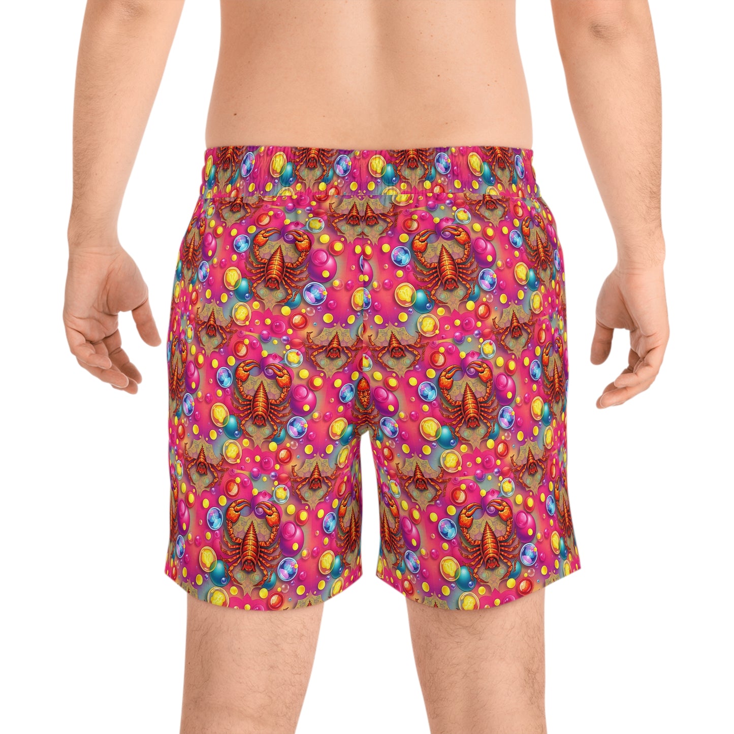 Men's Mid-Length Swim Shorts, (AOP), Scorpio, Zodiac v3, Bubble Pattern