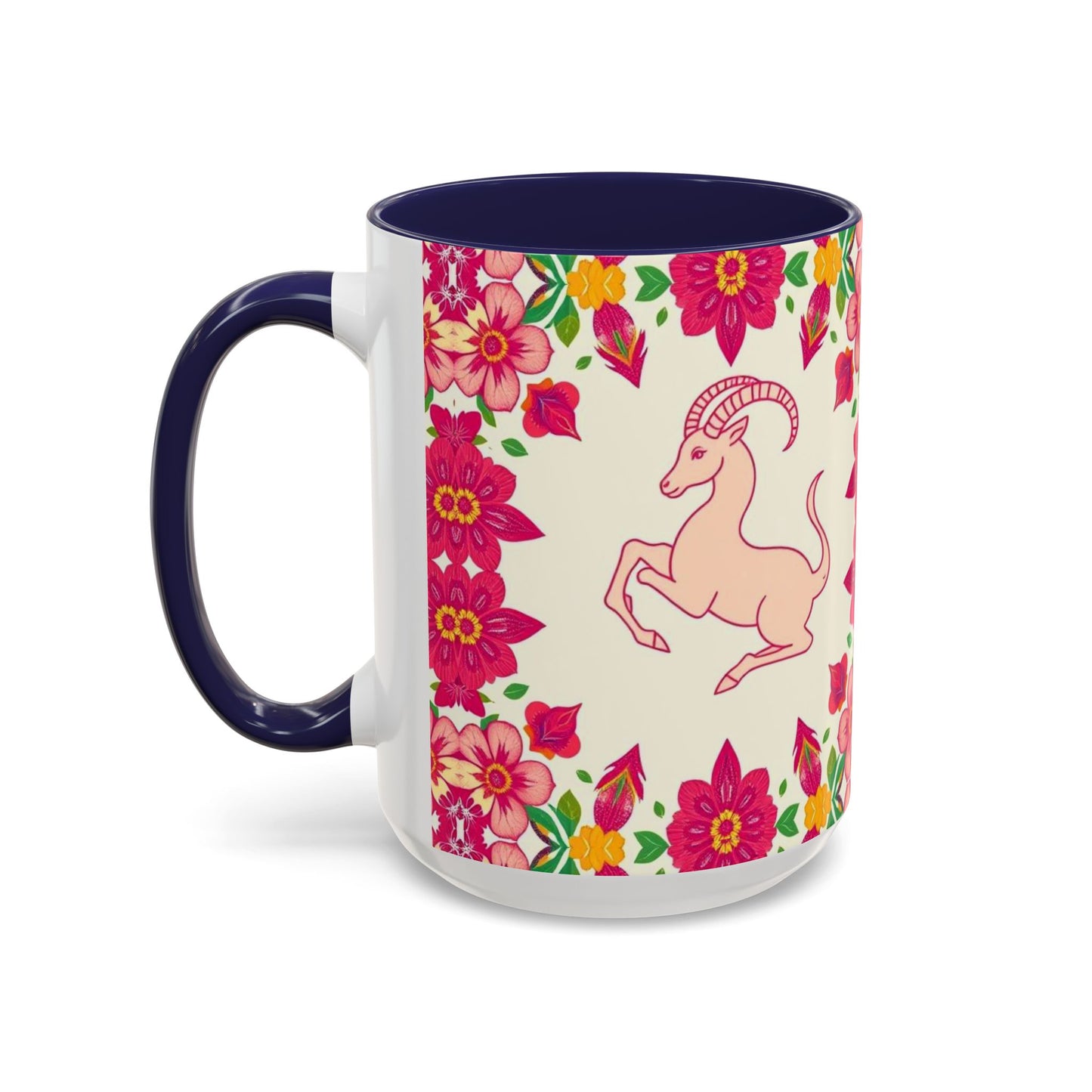 Accent Coffee Mug, Capricorn, Zodiac v2, Flower Pattern, (11, 15oz)