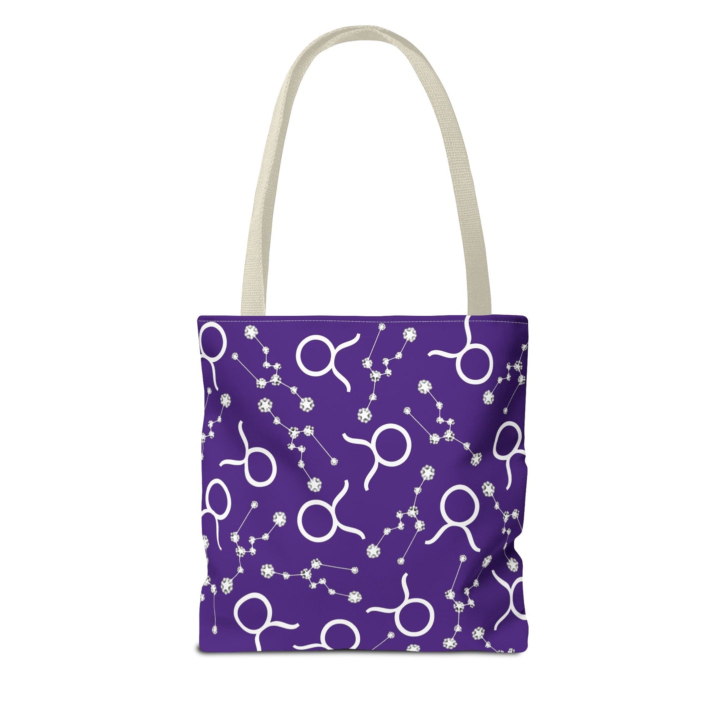 Tote Bag, Taurus Zodiac Sign, AOP, (Purple, White)