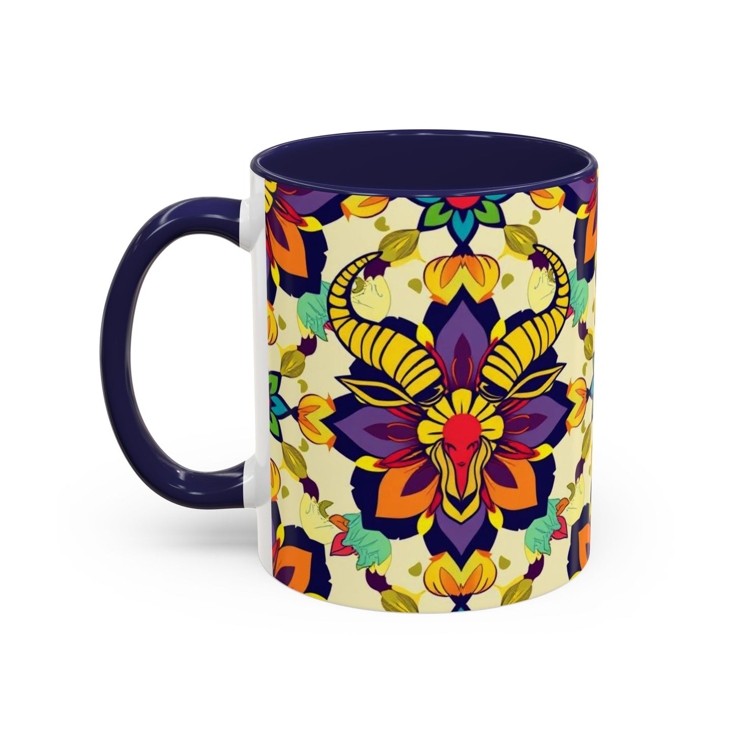 Accent Coffee Mug, Taurus, Zodiac v3. Flower Pattern, (11, 15oz)