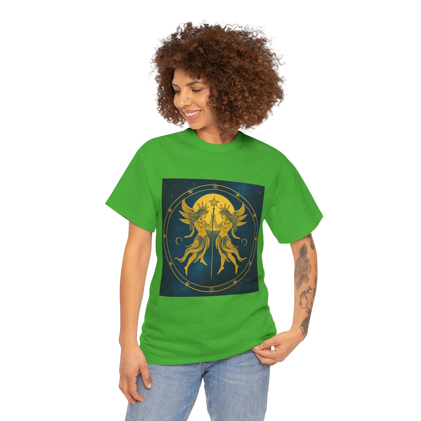Unisex Heavy Cotton T-Shirt, Space Twins v3, Gemini Zodiac Design