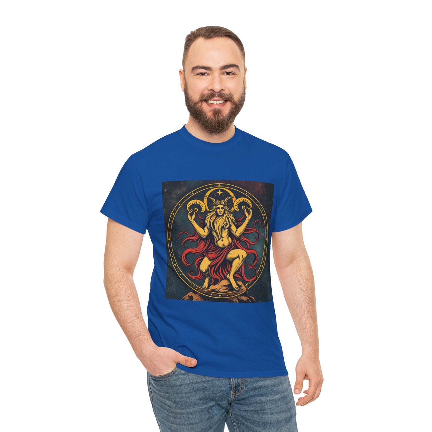 Unisex Heavy Cotton T-Shirt, Aries God 2v, Zodiac Design