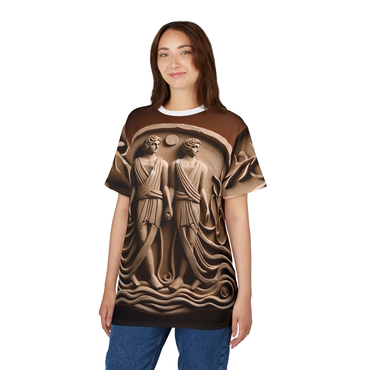 Unisex Cut & Sew T-Shirt (AOP), Stone Twins, Gemini Zodiac Design, Regular fit, 100% Polyester