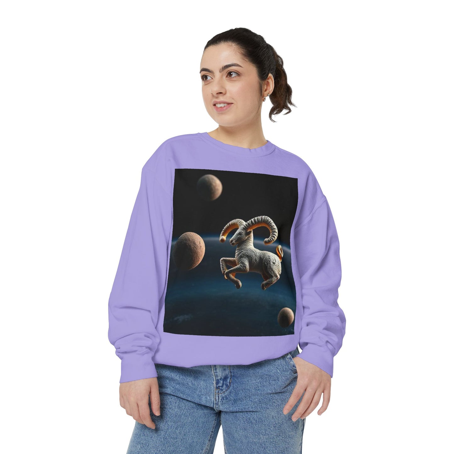 Garment-Dyed Sweatshirt, Unisex, Space Animal Design v1, Aries