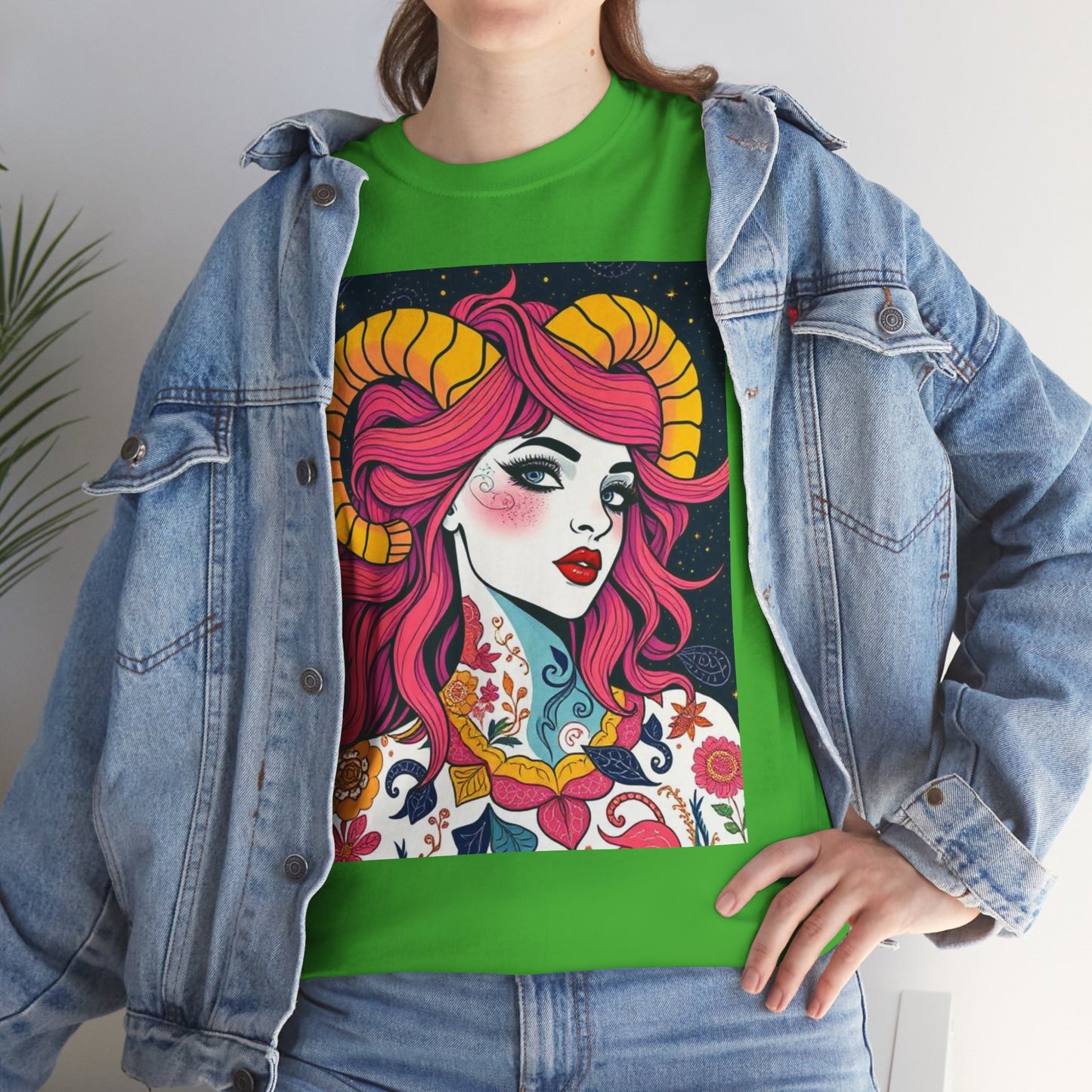 Unisex Heavy Cotton T-Shirt, Aries, Zodiac v2, Sexy Art