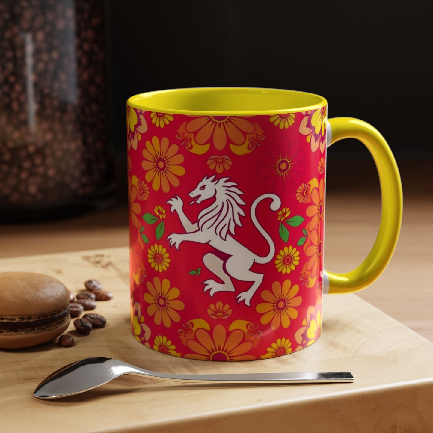 Accent Coffee Mug, Leo, Zodiac v4, Flower Pattern, (11, 15oz)