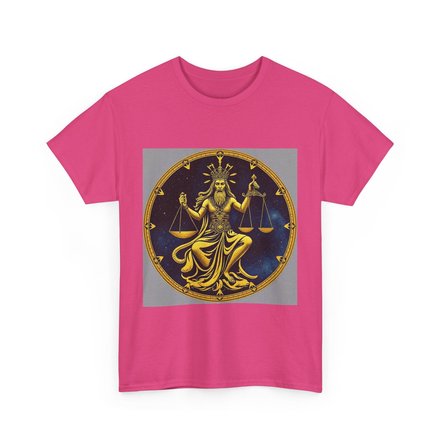 Unisex Heavy Cotton T-Shirt, Gold v1, Libra God, Zodiac Design