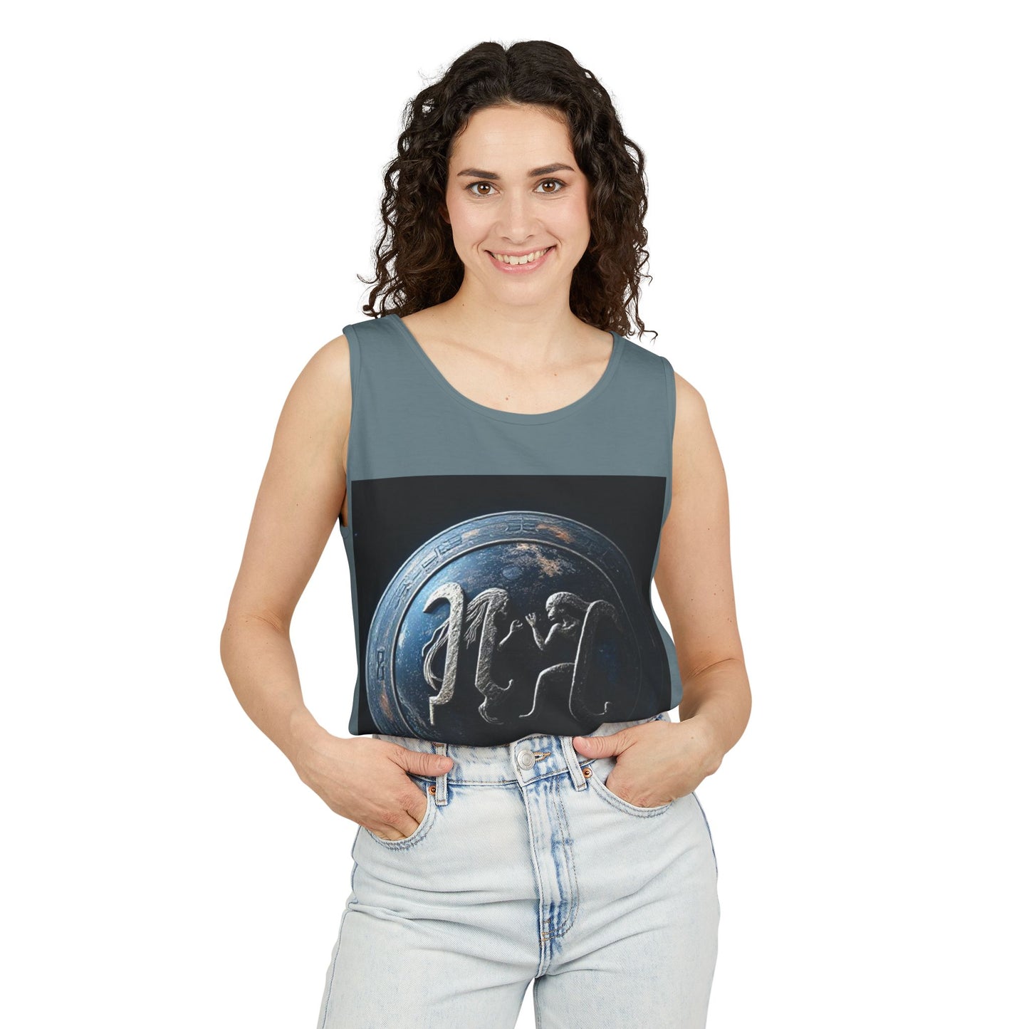 Unisex Garment-Dyed, Tank Top, Gemini Design, Space Symbol , 100% US cotton