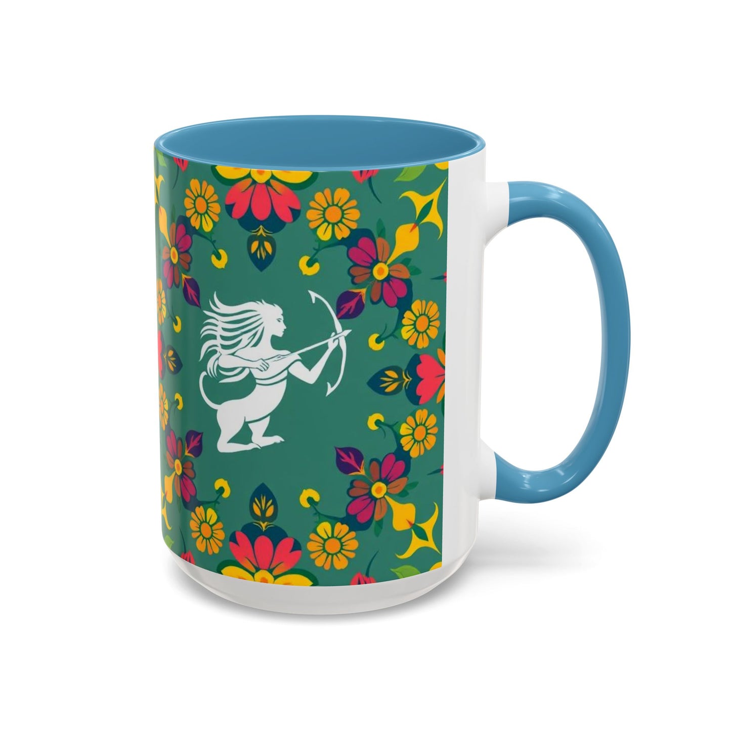 Accent Coffee Mug, Sagittarius, Zodiac. Flower Pattern, (11, 15oz)