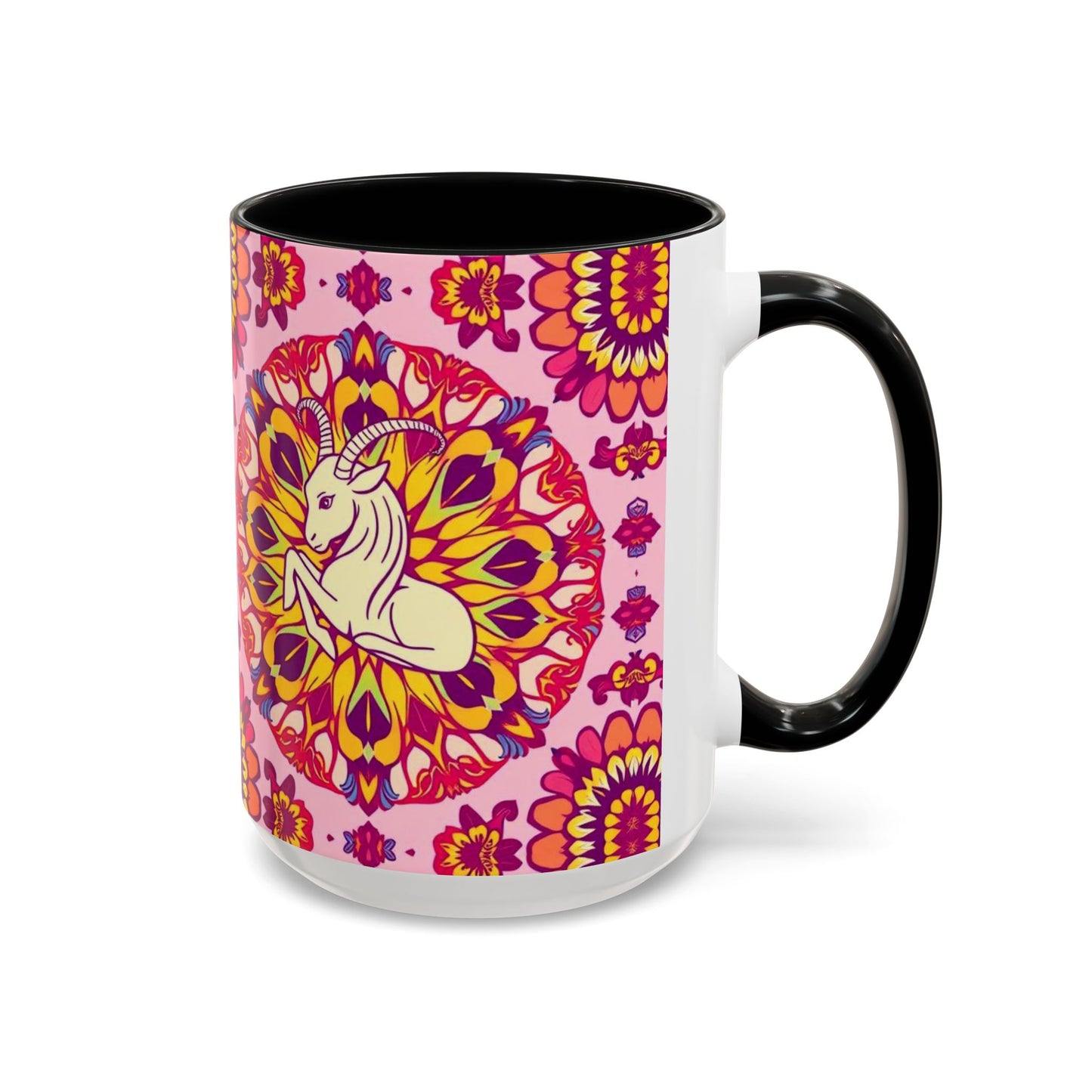 Accent Coffee Mug, Capricorn, Zodiac v3, Flower Pattern, (11, 15oz)