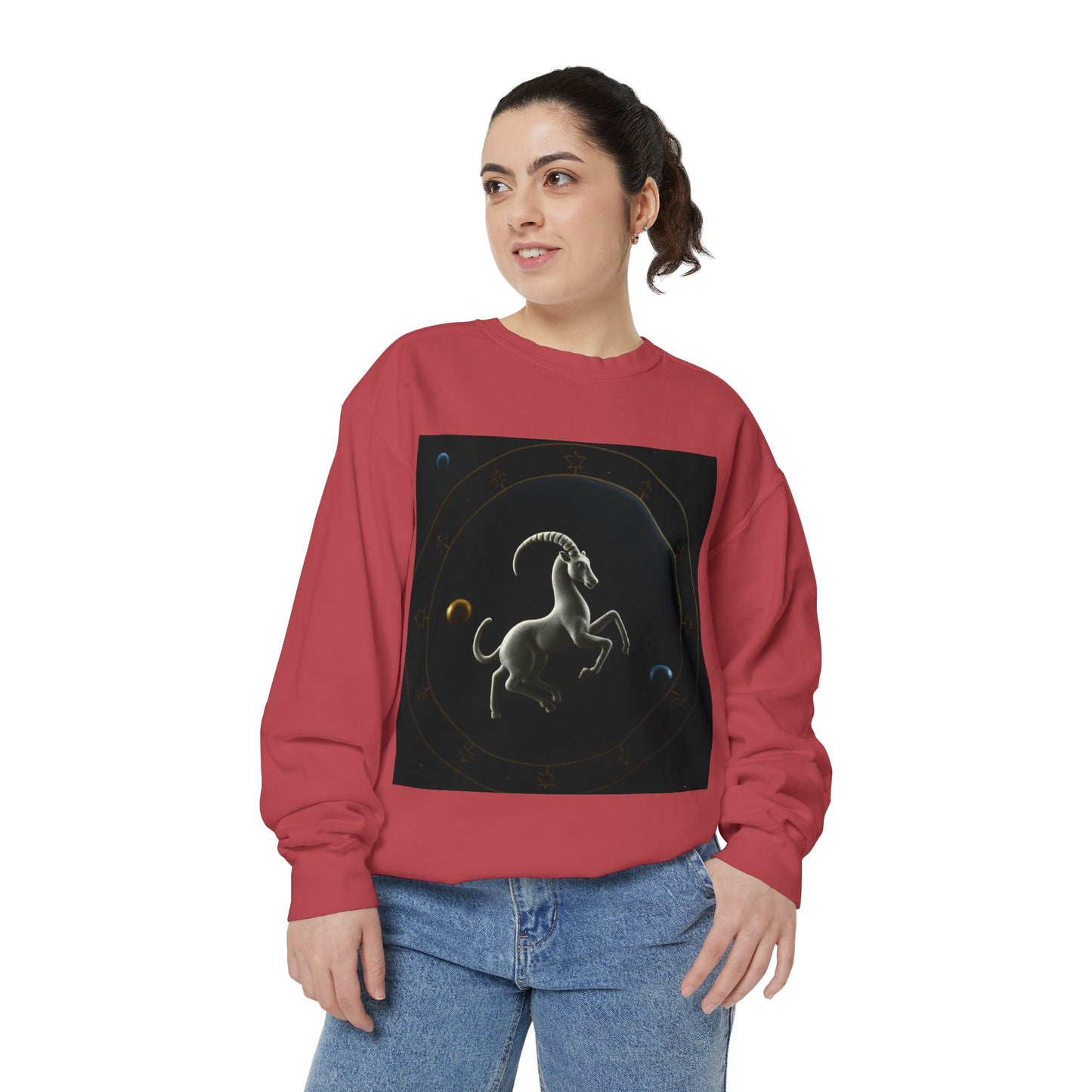 Garment-Dyed Sweatshirt, Unisex, Space Animal Design v1, Capricorn