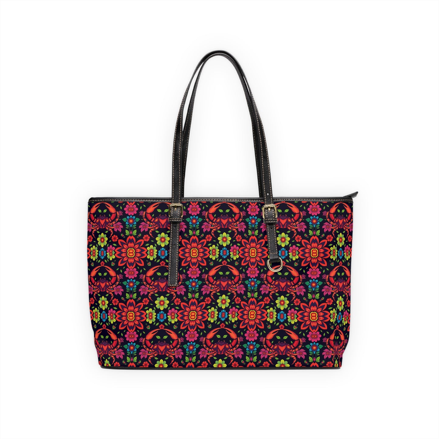 Leather Shoulder Bag, Cancer, Zodiac v1, Flower Pattern