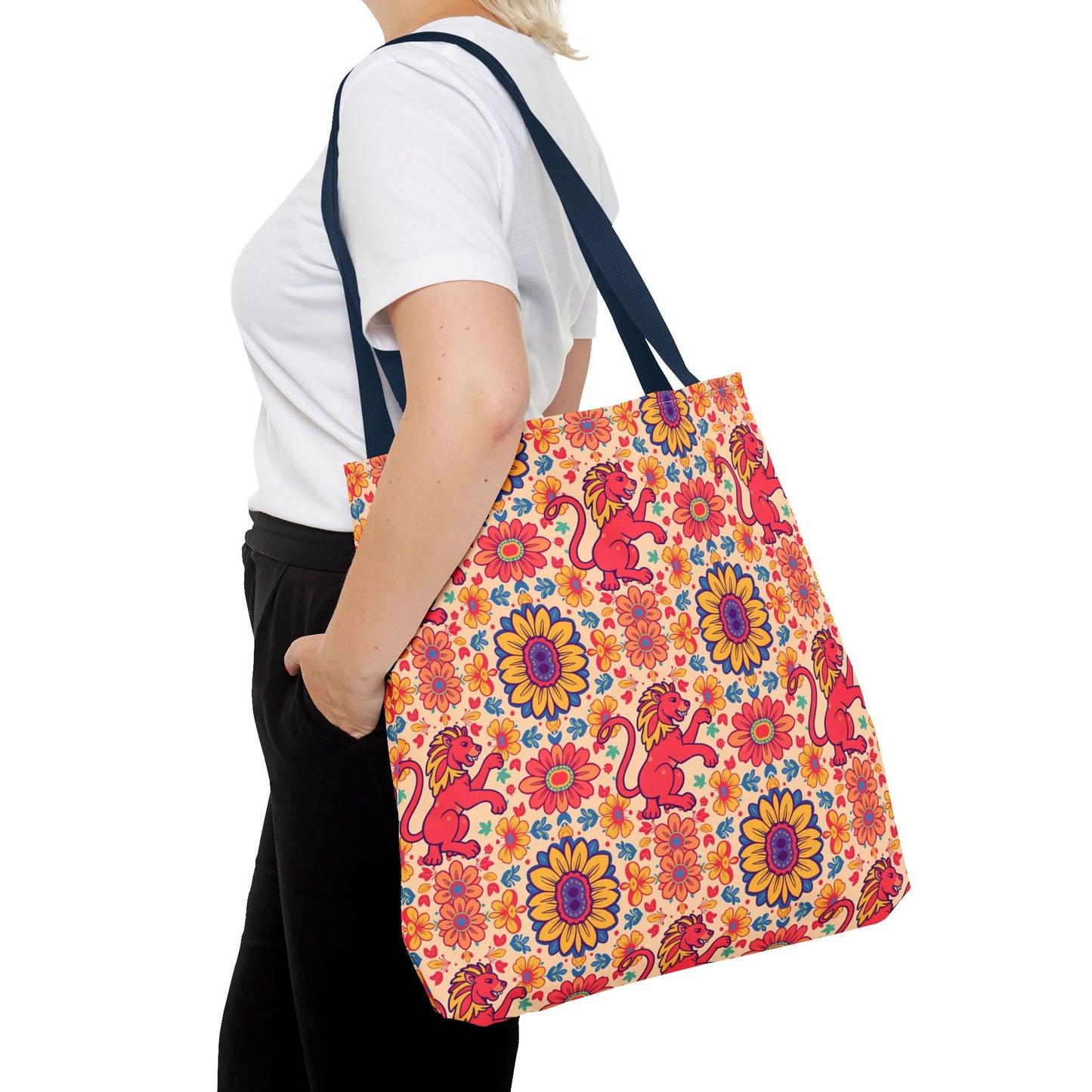 Tote Bag (AOP), Leo, Zodiac v2, Flower Pattern