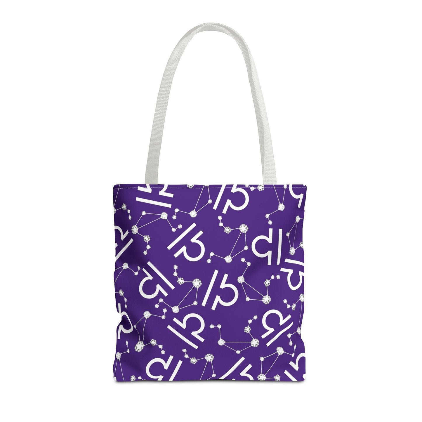 Tote Bag, Libra Zodiac Sign, AOP, (Purple, White)