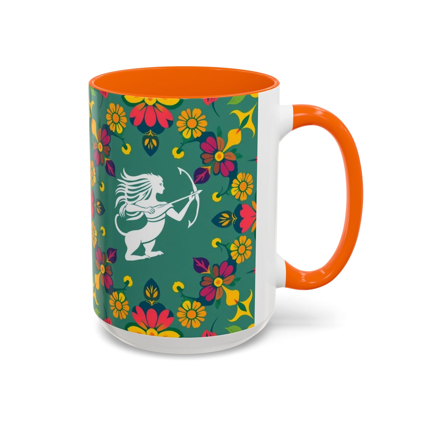 Accent Coffee Mug, Sagittarius, Zodiac. Flower Pattern, (11, 15oz)