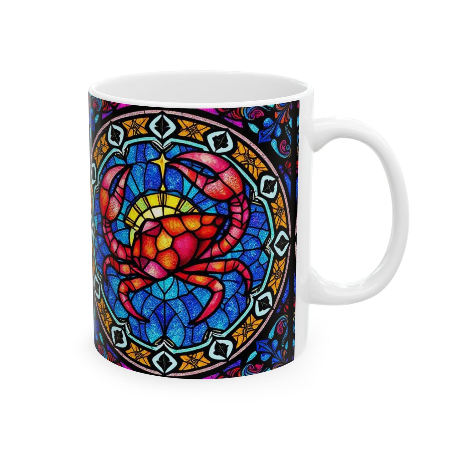 Ceramic Mug, (11oz, 15oz), Ceramic Coffee Mug, AOP, Glass Design, Cancer Zodiac