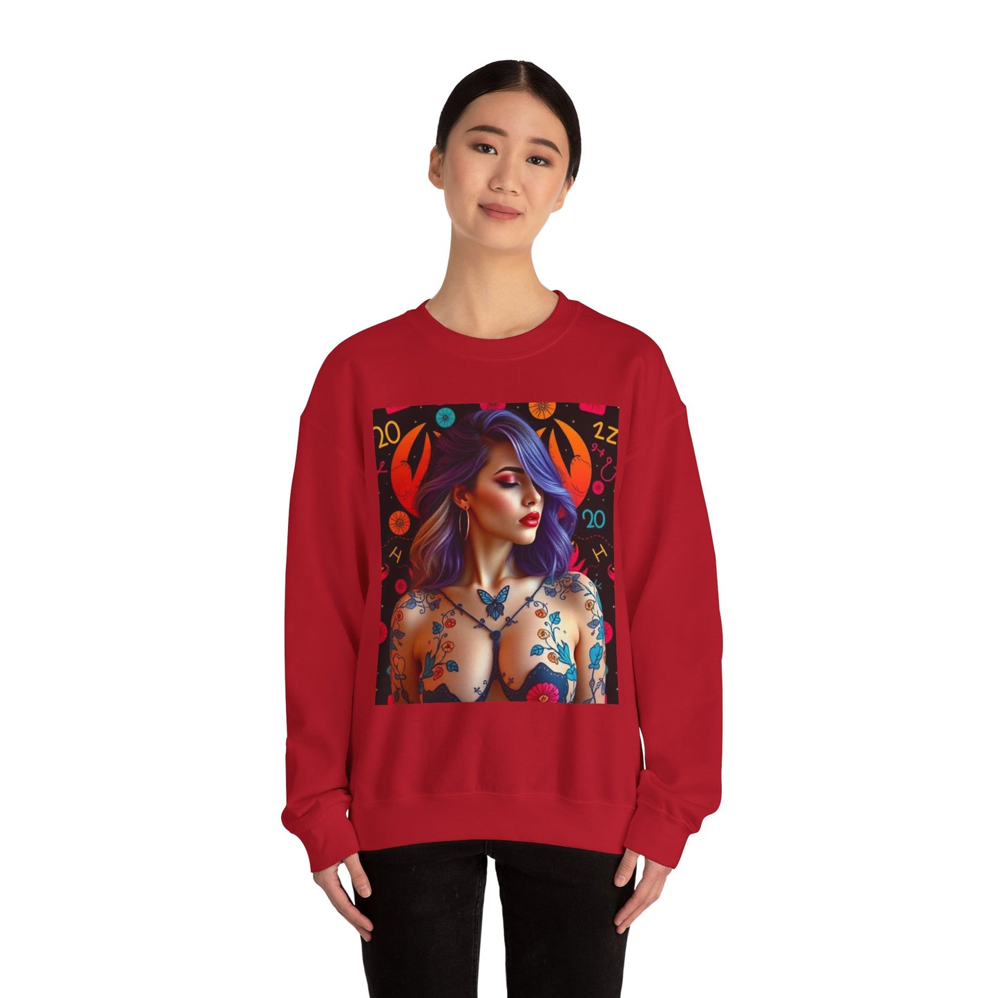 Unisex Heavy Blend™ Crewneck Sweatshirt, Cancer, Zodiac v3, Sexy Pattern
