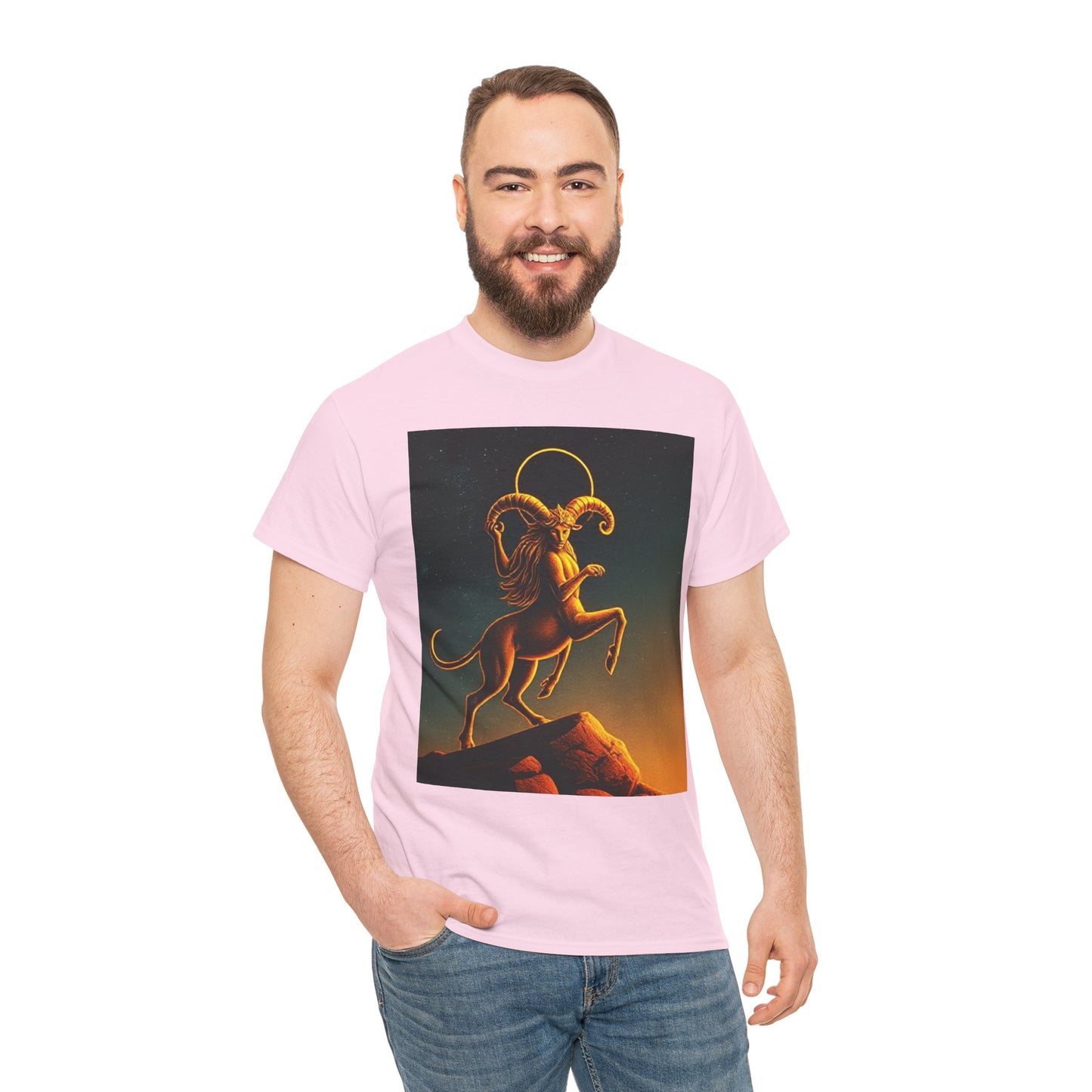 Unisex Heavy Cotton T-Shirt, Mountain Top, Aries Zodiac Design