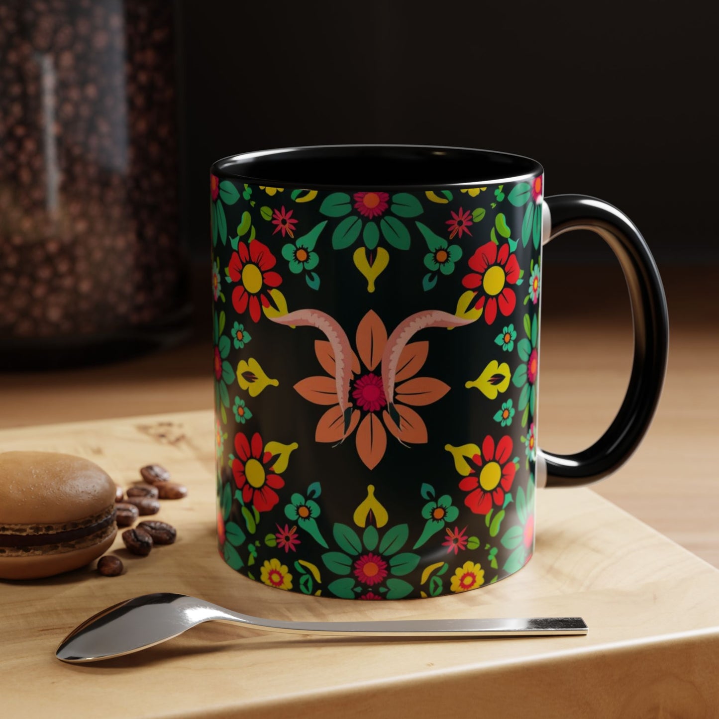 Accent Coffee Mug, Aquarius, Zodiac v4, Flower Pattern, (11, 15oz)