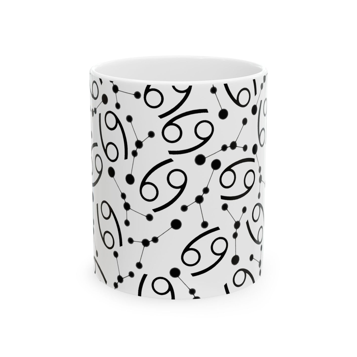 Ceramic Mug, (11oz, 15oz), Ceramic Coffee Mug, AOP, Constellation & Symbol, Cancer Zodiac Design