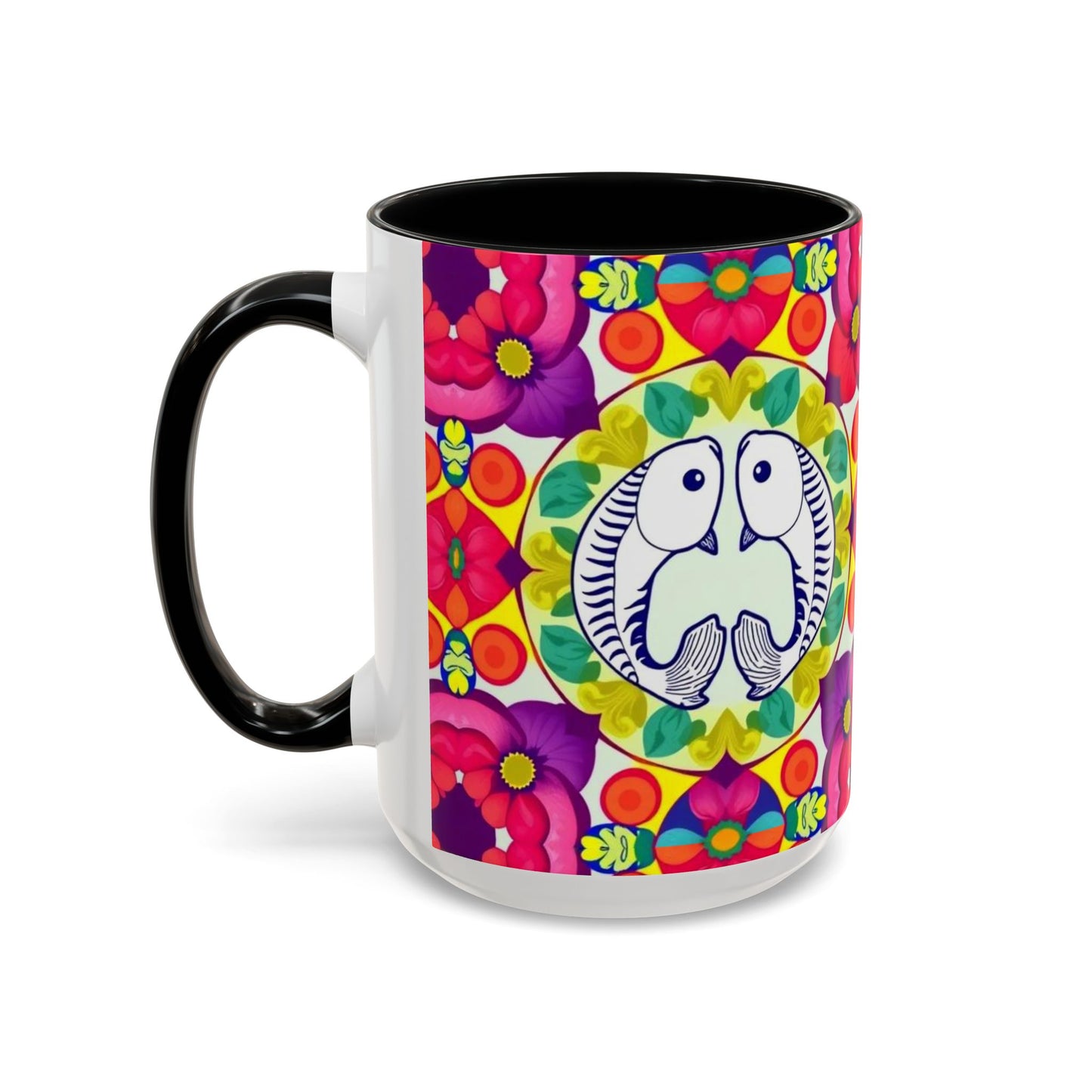 Accent Coffee Mug, Pisces, Zodiac v4, Flower Pattern, (11, 15oz)