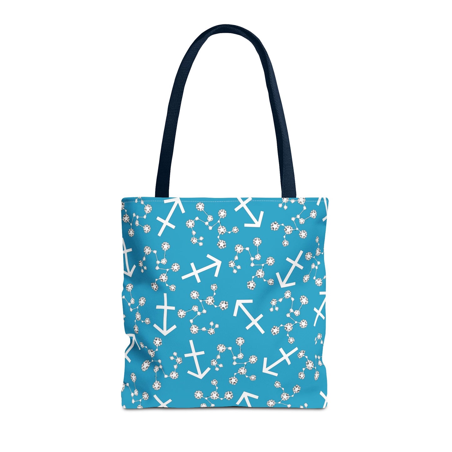 Tote Bag, Sagittarius Zodiac Sign, AOP, (Turquoise, White Print)
