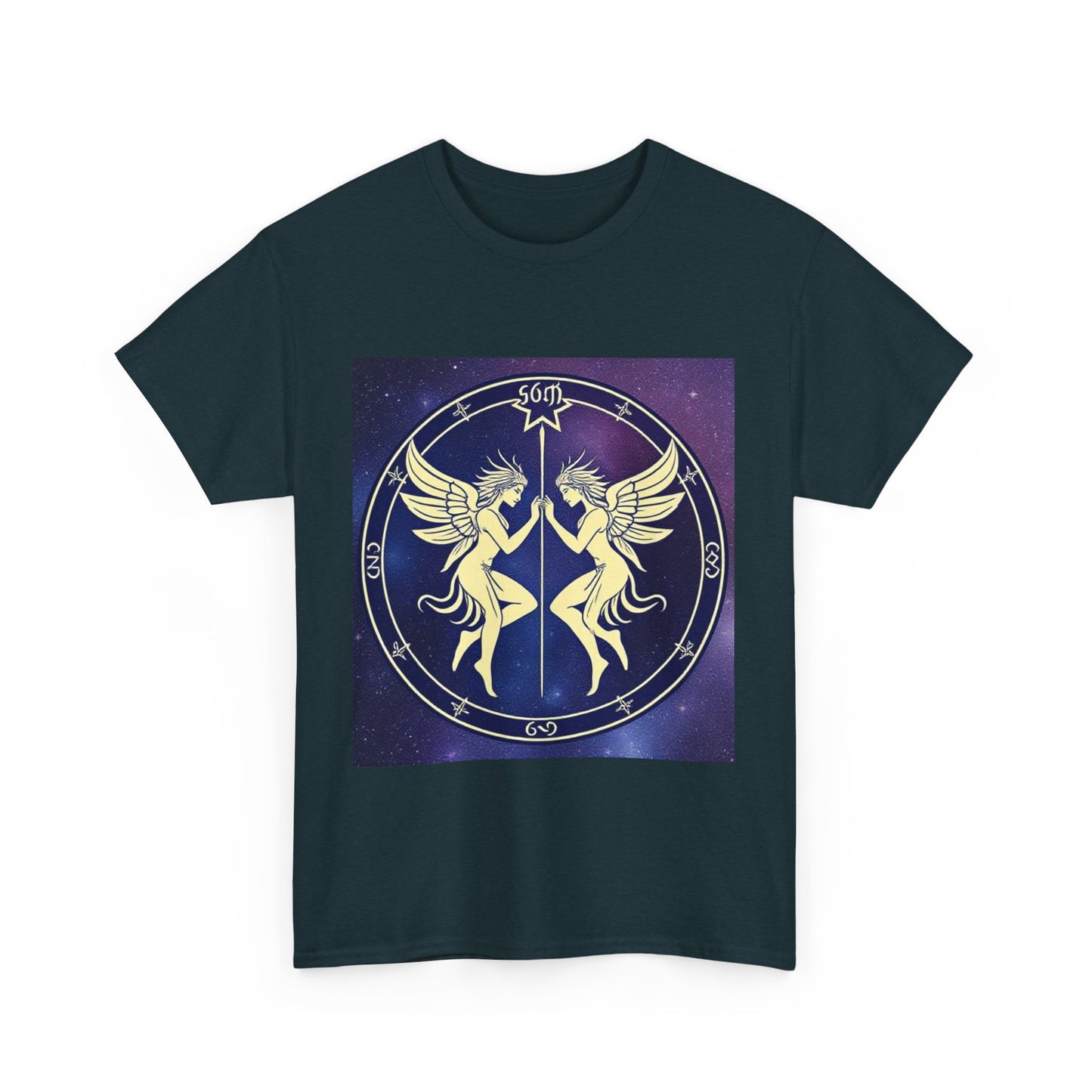 Unisex Heavy Cotton T-Shirt, Space Angel Twins v1, Gemini Zodiac Design