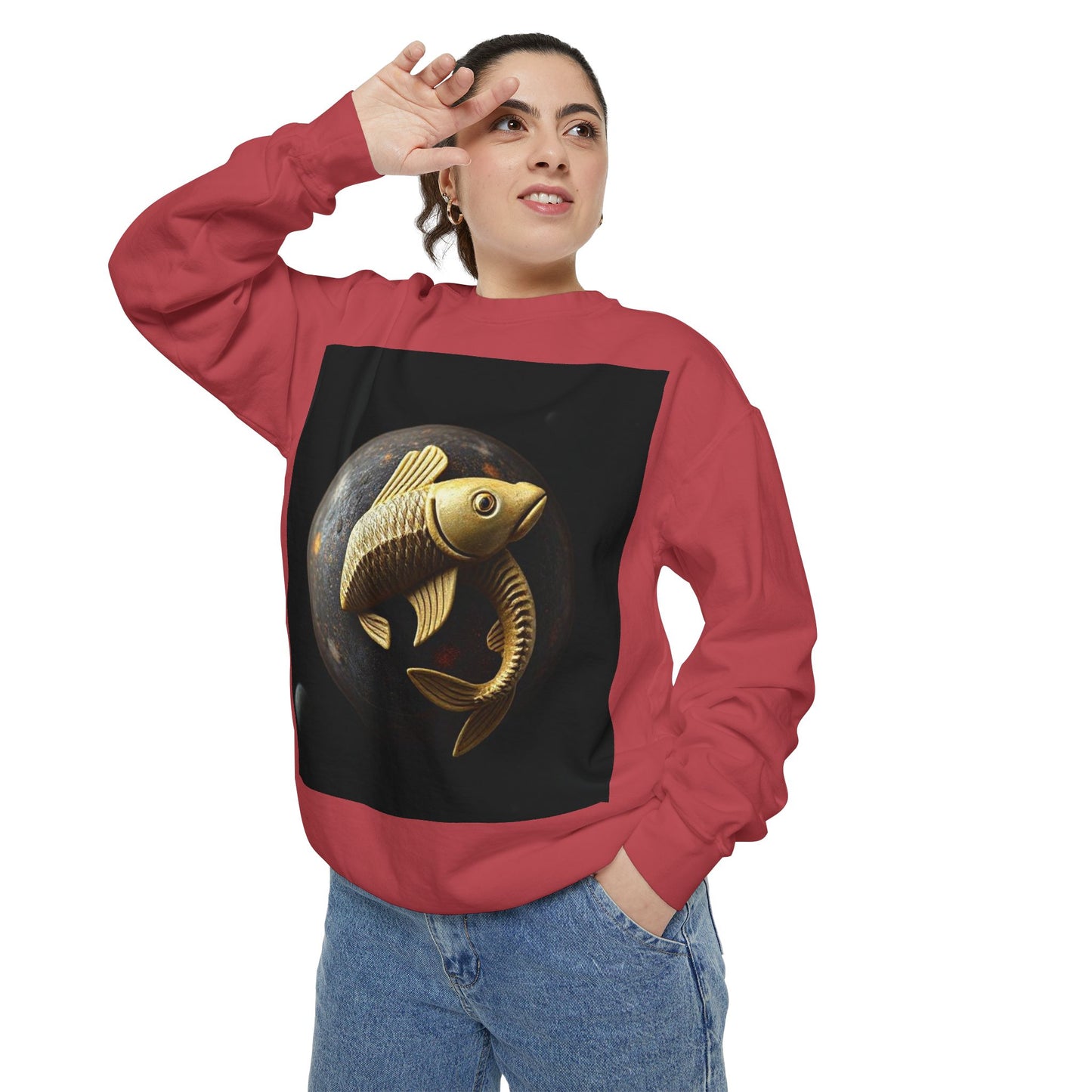 Garment-Dyed Sweatshirt, Unisex, Space Animal Design v1, Pisces